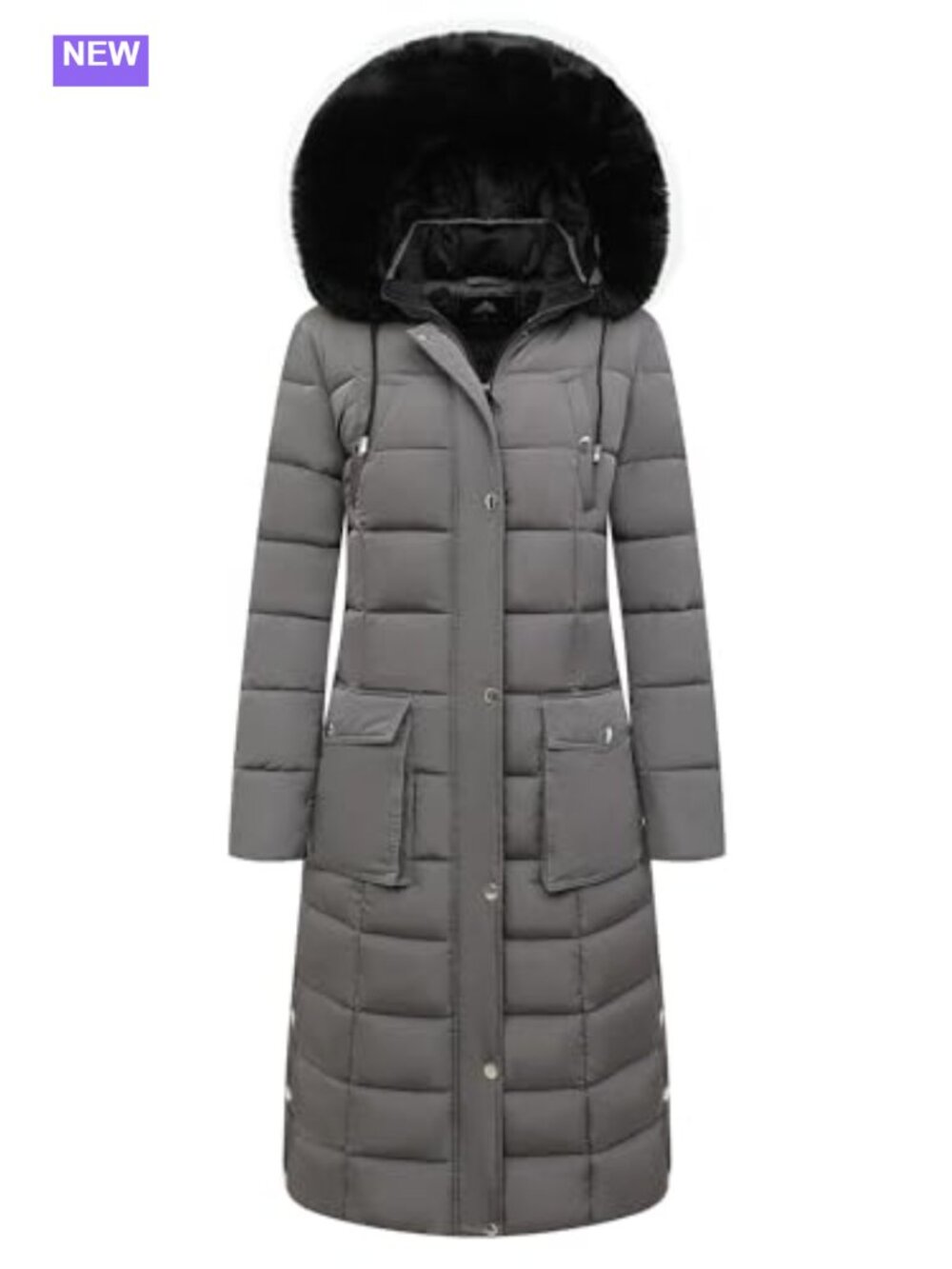 Women's Long Waterproof Down Alternative Puffer Coat Faux Fur Hood